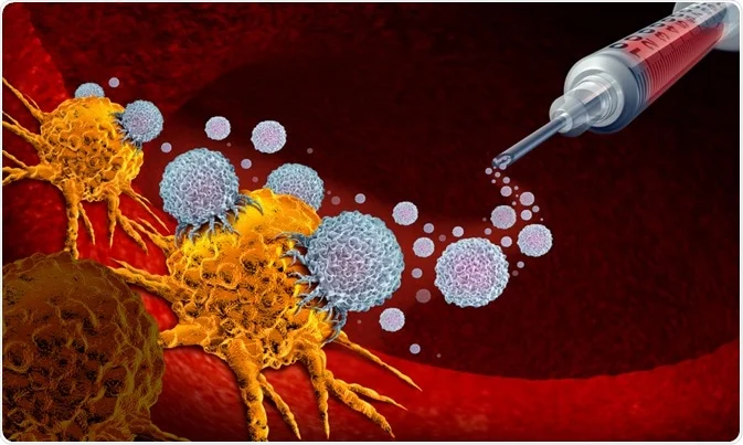 Illustration representing medicine acting on cancer cells.